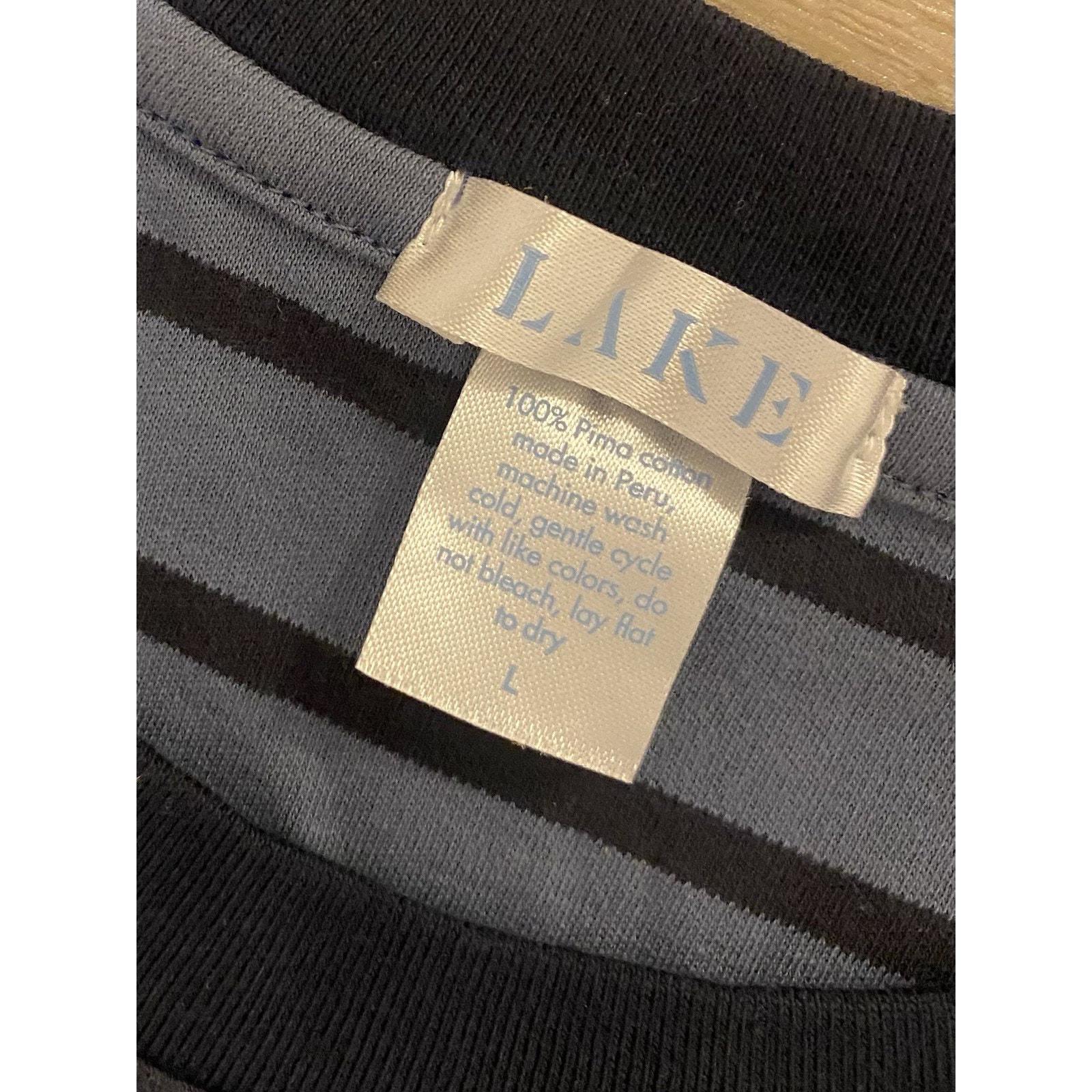 Lake Pajamas Long Sleeve Shirt Top L Blue Stripe Pima Cotton Casual Preppy — image 4 of 6